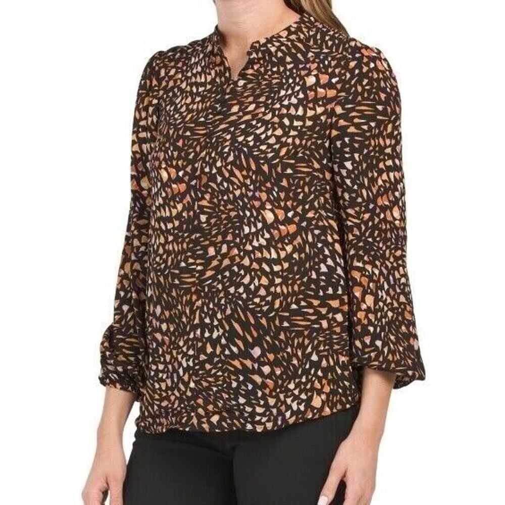 New Nanette Lepore Womens 1/2 Button Blouse Top Multicolor Print Size Small